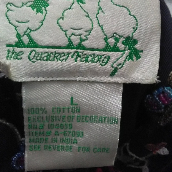 VINTAGE EMBROIDERED BLACK JACKET BY QUAKER FACTORY SZ. LG BLUE DETAILS - Picture 6 of 10